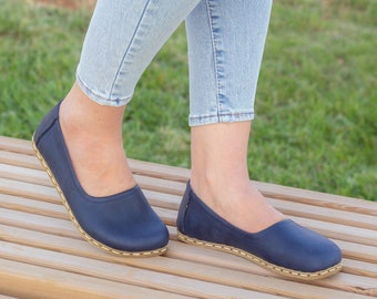 Grounded Shoe | Barefoot Shoes Women | Earthing Shoes | Leatherful Shoes |  Handmadeshoes | Genuine Leather Shoes | Crazy Navy Blue