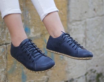 Barefoot Sneakers | Sneakers For Womens | Handmade Sneakers | Leather Sneakers | Crazy Navy Blue