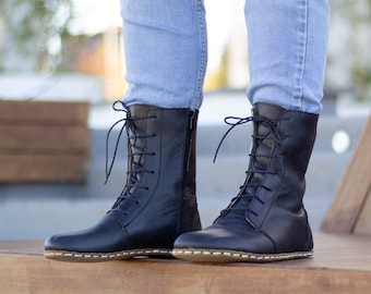 Barefoot Boots | Black Leather Bootie | Men Black Boot | Barefoot Men Boot | Earthing Leather Boots | Grounding Copper Rivet | Black