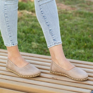 Zapatos Beige Mujer / Zapatos Descalzos Mujer / Descalzos de Cuero / Caja de Dedo Ancha / Mocasín de Cuero Descalzo / Tierra de Mujeres // Visión Loca imagen 4