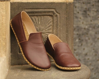 Grounding Shoe Wide Toe Box Barefoot Shoes Men Copper Rivet Barefoot Grounding Shoes Men Leather Sole Bitter Brown