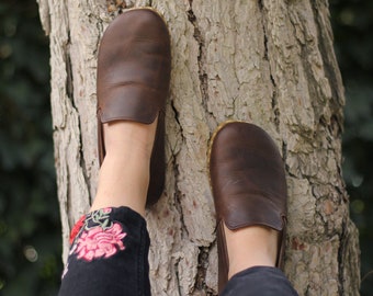 Barefoot Shoe Woman, Leatherful Shoes | Organic Leather | Earth Shoe | Barefoot Shoes Brown | Grounded Shoe Women | Crazy Classic Brown