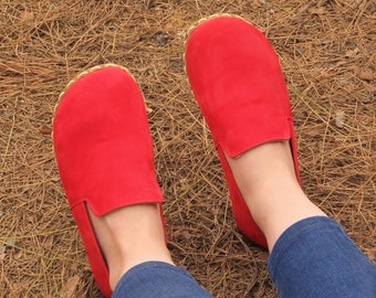 Grounding Shoe, Grounding Shoe Woman, Barefoot Shoe Woman, Earth Grounding Shoe, Red Nubuck