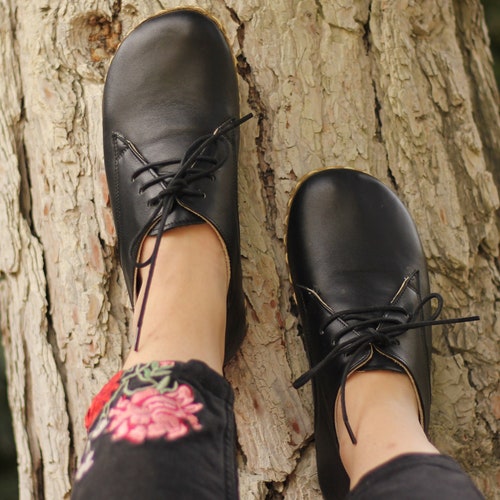WOMEN Zero Drop SNEAKER Barefoot BLACK Nubuck Leather Handmade - Etsy