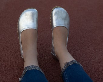 Silver Shoes For Women | Grounding Shoes Earthing | Grounded Shoe | Barefoot Shoes Women |  All Leather Shoes | Silver