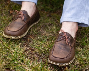 Chaussures pieds nus, Griffe de mise à la terre en cuivre, Griffe de mise à la terre, Chaussures en cuir marron faites main | Marron classique fou