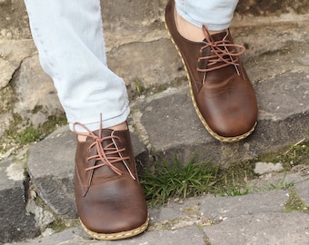 Barefoot Oxford Men, Grounding Shoes, Earthing Shoe Copper, Wide Toe Box, Genuin Leather Shoes, Leatherful Shoes, | Crazy Classic Brown