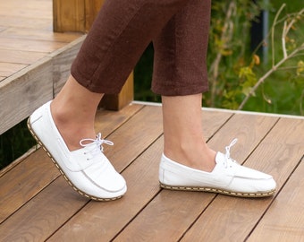 Barefoot Grounding White Shoes Women, Leatherful Earthing Shoes Copper, Handmade Shoes | White