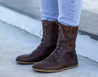 Zapato de tierra / Botas descalzas / Zapatos descalzos / Bota hecha a mano de cuero marrón para hombre / Botas de cuero de puesta a tierra / Marrón clásico loco