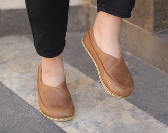 Earth Shoe | Grounding Shoe, Brown Leather Loafer Women| Barefoot Shoes Women | Wide Toe Box | Matte Brown