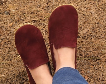 Earthing Shoe Copper | Grounded Shoe Women | All Leather Shoes | Minimalistic Shoes | Burgundy Nubuck