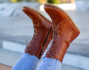 Leather Handmade Brown Boot Men | Barefoot Boots | Grounding Copper Rivet | Tornado Brown