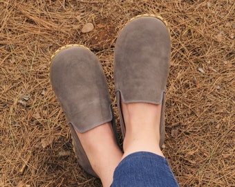 Grounding Shoes Women | Earthing Grounded Shoe | Barefoot Shoes Women | Handmadeshoes | All Leather Shoes| Minimalistic Shoes | Gray Nubuck