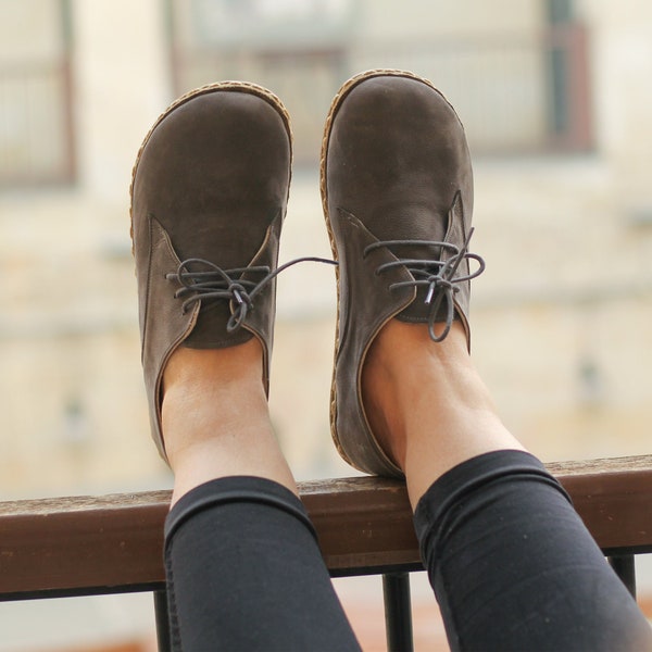 Genuin Leather Shoes | Earthing Shoe Copper | Grounded Shoe Handicraft lace up | All leather Shoes | Gray Nubuck