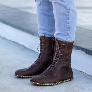 Earth Shoe | Barefoot Boots | Barefoot Shoes | Men Brown Leather Handmade Boot | Earthing Leather Boots |  Crazy Classic Brown