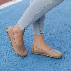 Beige Shoes Women | Barefoot Shoes Women | Leather Barefoots | Wide Toe Box | Barefoot Leather Loafer | Women Earthing // Crazy Vision