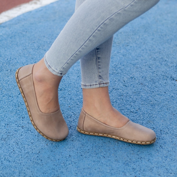 Beige schoenen dames | Barefoot schoenen dames | Leren blote voeten | Brede teendoos | Leren loafer op blote voeten | Vrouwen aarden // Gekke visie