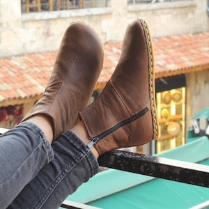 Ankle Barefoot With Zipper MAN Boots - Crazy Brown - Zero Drop - Rubber Sole