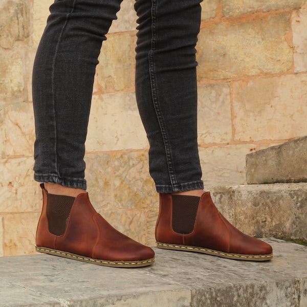 Barefoot Sustainable Chelsea pour hommes, bottines faites à la main à bout large, Crazy New Brown