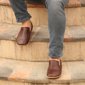 Grounding Shoe Wide Toe Box Barefoot Shoes Men Copper Rivet & Barefoot Grounding Shoes Men Leather Sole Bitter Brown image 6