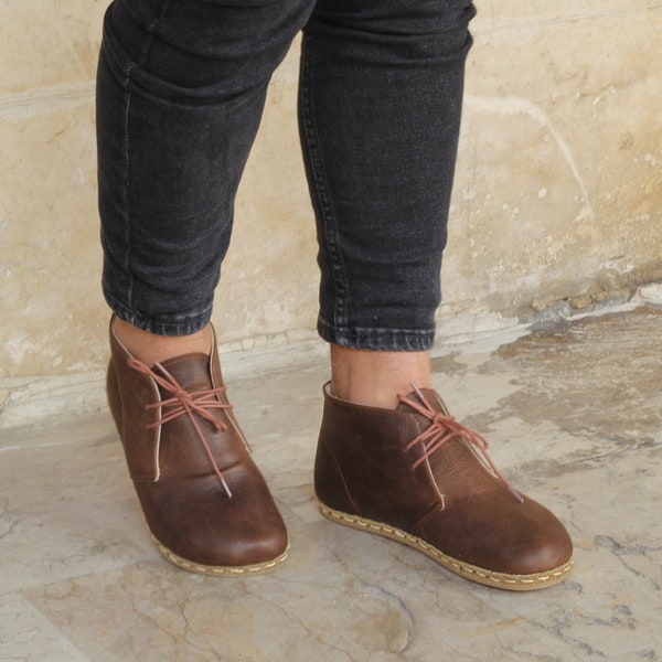 Handmade Boots Men, Barefoot, Classic Crazy Brown