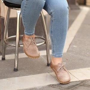 Zapato descalzo mujer, beige, zapato de puesta a tierra mujer / Oxford de puesta a tierra de cuero bronceado hecho a mano, visión loca imagen 8