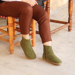 Women Barefoot Boots Ankle Fur Boots Shearling Ankle Grounding Women Fur Boots Boot Leggings Sheepskin Boots Green Nubuck zdjęcie 5