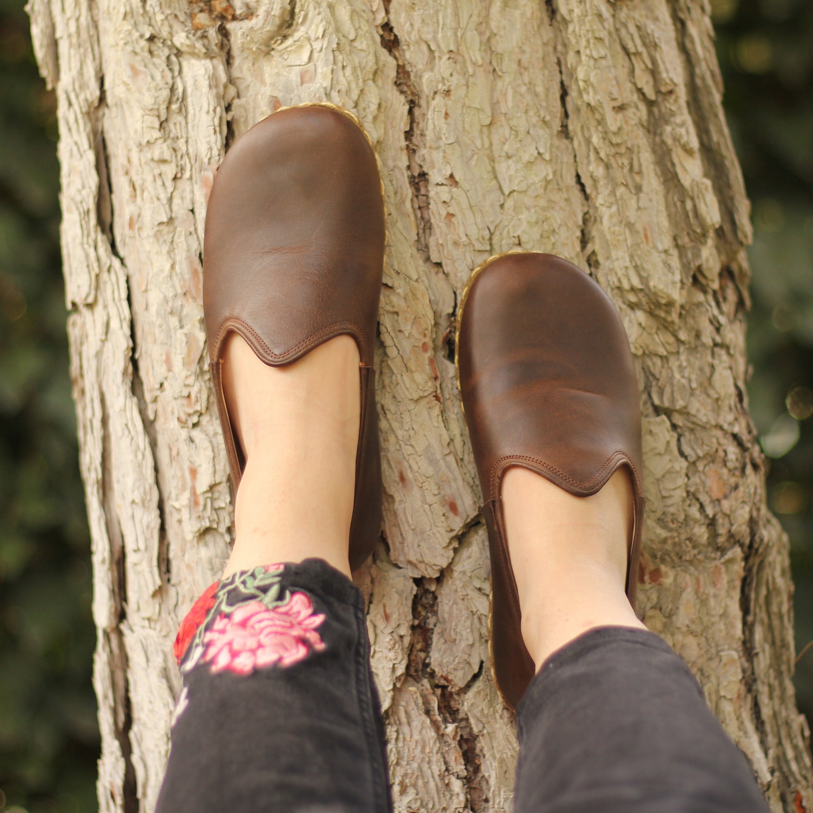 Barefoot Shoes Women Natural Brown Leather Wider Shoes Slip on Etsy