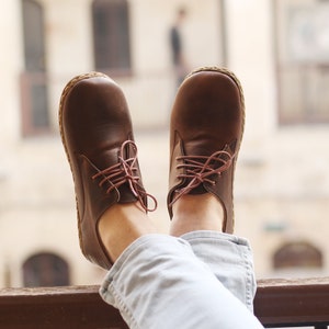 Hombres Oxford Descalzos, Zapatos De Conexión A Tierra, Zapatos De Conexión A Tierra De Cobre, Puntera Ancha, Zapatos De Cuero Genuino, Zapatos De Cuero, / Marrón Clásico Loco imagen 5