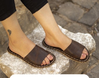sandales en cuir, sandales faites main, pieds nus faits main - Crazy Classic Brown
