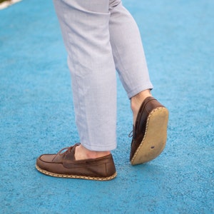 Zapatos de puesta a tierra, zapato de puesta a tierra, zapatos de cuero para hombres descalzos, cobre de puesta a tierra, zapatos de cuero marrón hechos a mano / marrón clásico loco imagen 5