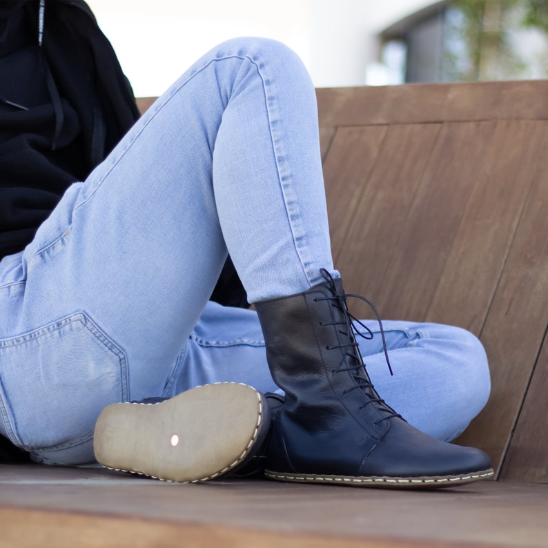 Barefoot Boots Black Leather Bootie Men Black Boot Barefoot Men Boot Earthing Leather Boots Grounding Copper Rivet Black image 8