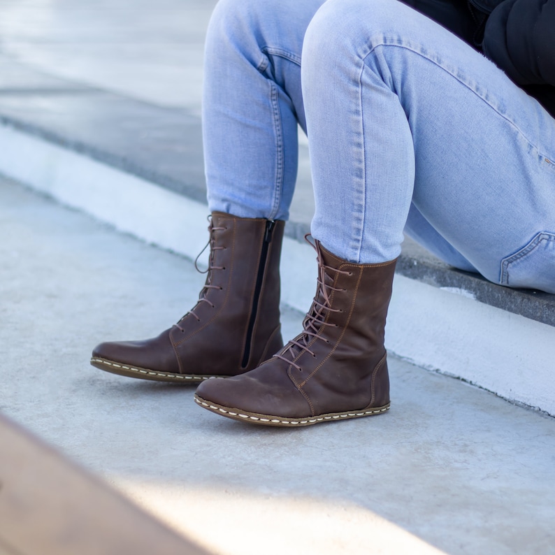 Earth Shoe Barefoot Boots Barefoot Shoes Men Brown Leather Handmade Boot Earthing Leather Boots Crazy Classic Brown image 4