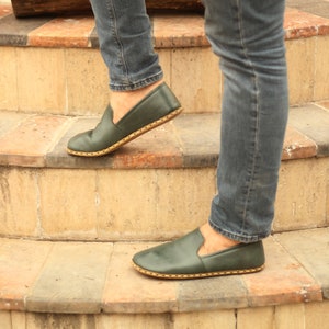 Grounding Shoe, Green Wide Toe Box Barefoot Shoes for Men, Grounded Shoe, Copper Rivet & Erthing, Buffalo Leather, Toledo Green image 4