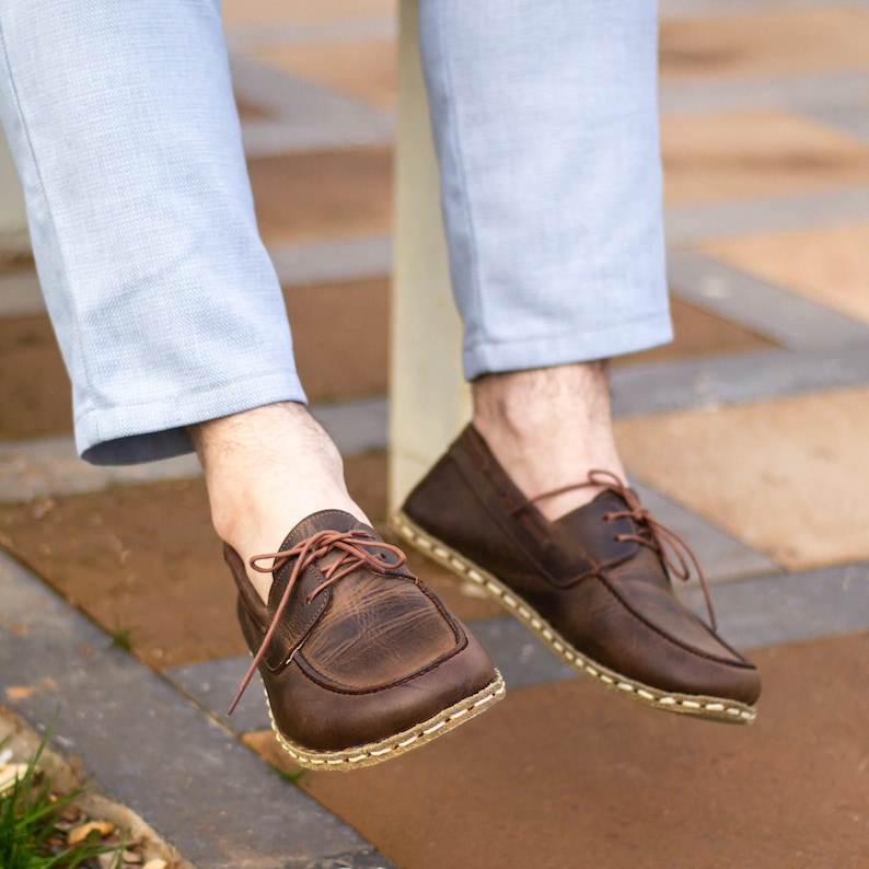 Zapatos de puesta a tierra, zapato de puesta a tierra, zapatos de cuero para hombres descalzos, cobre de puesta a tierra, zapatos de cuero marrón hechos a mano / marrón clásico loco imagen 8