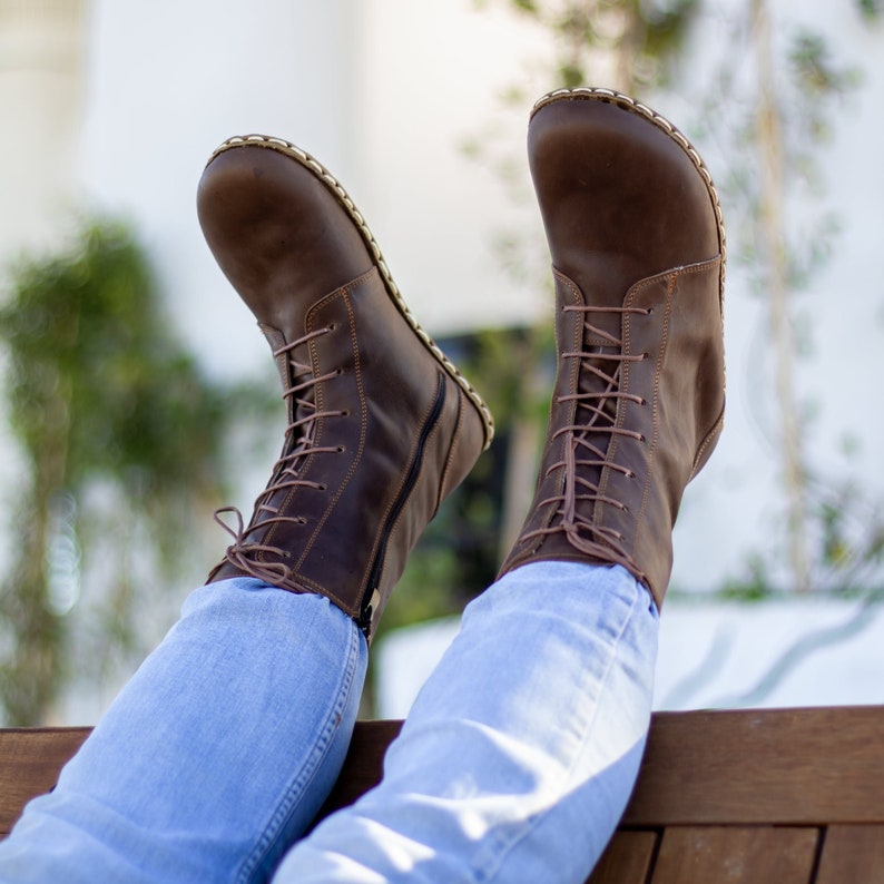 Earth Shoe Barefoot Boots Barefoot Shoes Men Brown Leather Handmade Boot Earthing Leather Boots Crazy Classic Brown image 5