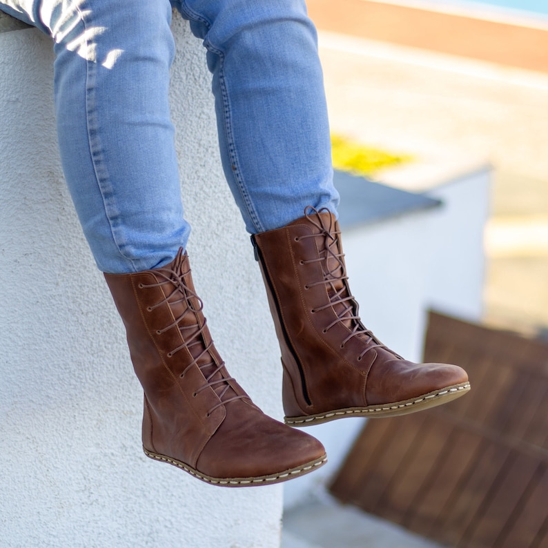 Barefoot Boots Earth Shoe Barefoot Shoes Men Brown Boot Earthing Leather Boots Grounding Copper Rivet Boote Crazy New Brown image 3