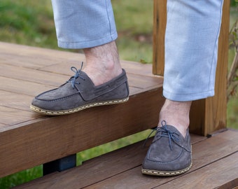 Griffe de mise à la terre, Chaussures en cuir pieds nus faites main pour hommes, Griffe de mise à la terre cuivre, Griffe de mise à la terre | Nubuck gris