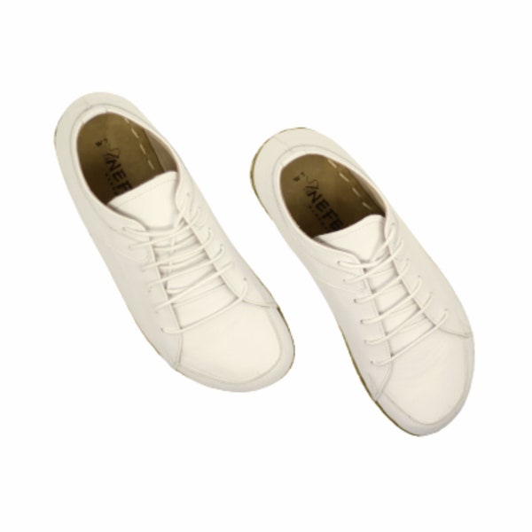 Handmade Barefoot Style, Grounding White Sneakers for Men, Copper Rivet, Boffalo Leather Sole