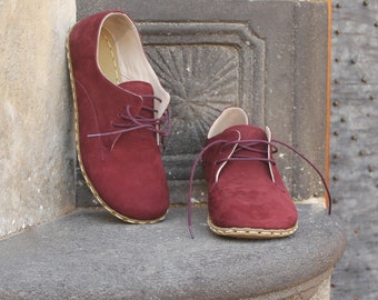 Oxford Grounding Shoe Copper, Grounding Shoes Men, Wide Toe Box,Leather Sole, Burgundy Nubuck