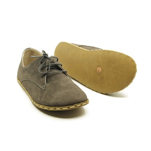 Grounded Shoe, Barefoot Shoes, All Leather Shoes Earthing Shoe Copper, Handicraft Lace Up, For Men, Gray Nubuck