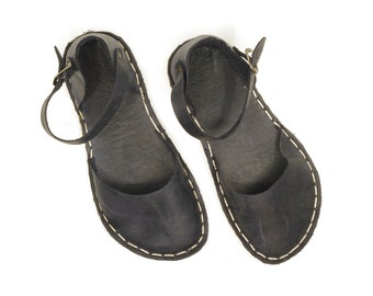 Sandales en cuir, sandales pour femmes faites main, cuir pieds nus, sandales minimalistes - Crazy Navy Blue