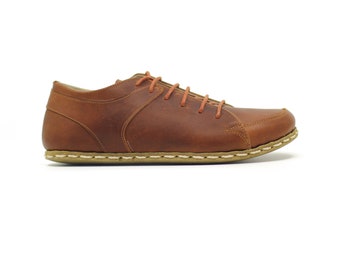 Grounding Shoe, Sport Shoes Men | Earthing Naturel Leather Sneaker Men | Copper Rivet Barefoot Converse | Crazy New Brown