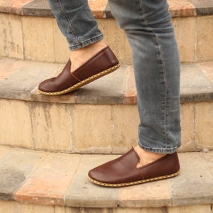 Grounding Shoe Wide Toe Box Barefoot Shoes Men Copper Rivet & Barefoot Grounding Shoes Men Leather Sole Bitter Brown image 4