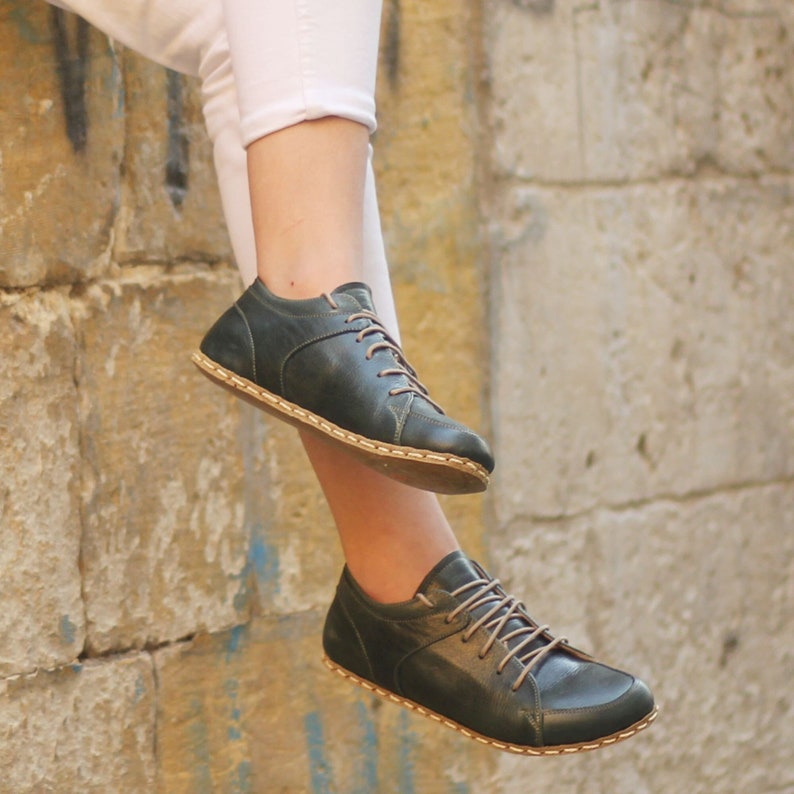 Sportschoenen Barefoot-sneakers Aardingsschoenen Dames Handgemaakt groen leer Barefoot sneaker Toledo Groen afbeelding 4