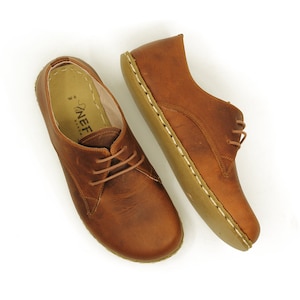 Zapato descalzo para mujer / Oxford de puesta a tierra hecho a mano / Zapatos de cuero más anchos con conexión a tierra Remache de cobre / Nuevo marrón loco imagen 9