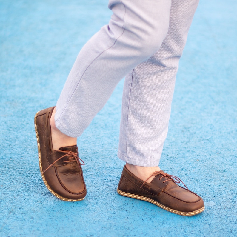 Zapatos de puesta a tierra, zapato de puesta a tierra, zapatos de cuero para hombres descalzos, cobre de puesta a tierra, zapatos de cuero marrón hechos a mano / marrón clásico loco imagen 9