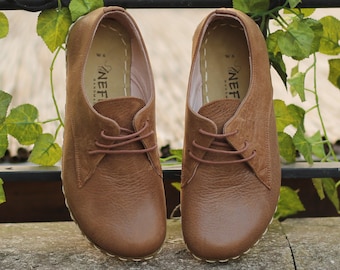 Aardeschoen | Barefoot schoenen heren | Aardingsschoen Koper | Brede teendoos | Aardingsschoenen Heren | Leren zool | Mat Bruin