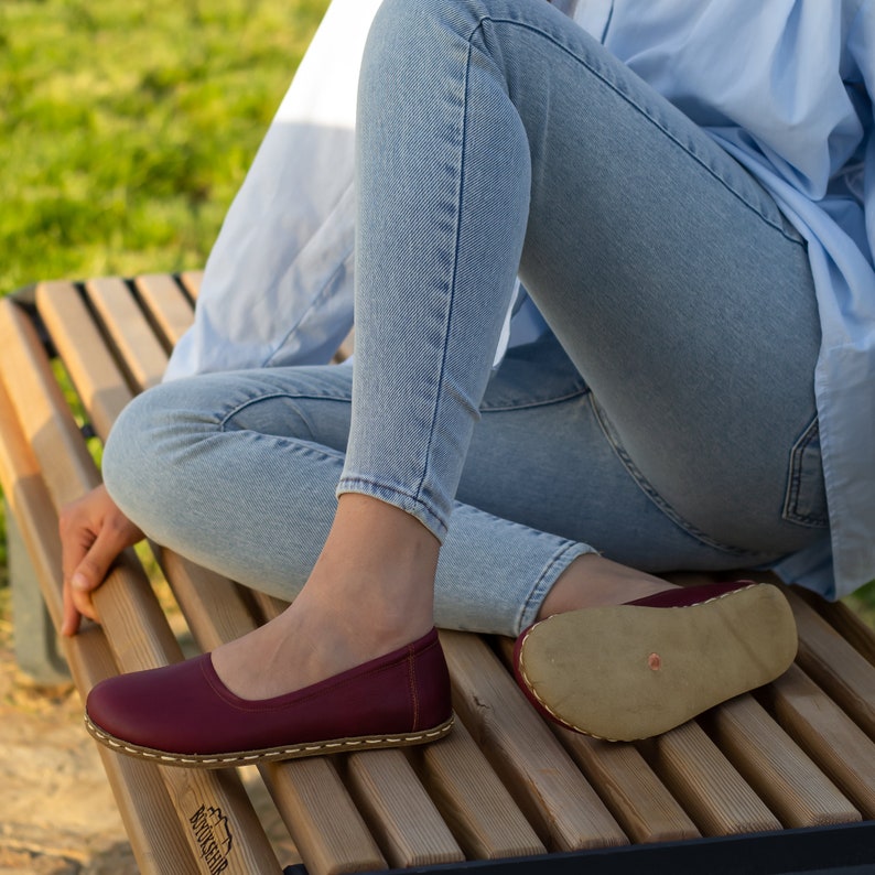 Barfußschuh Damen, Erdungsschuhe Damen Kupfer Erdungsschuhe Barfußschuhe Damen Crazy Burgundy Bild 6