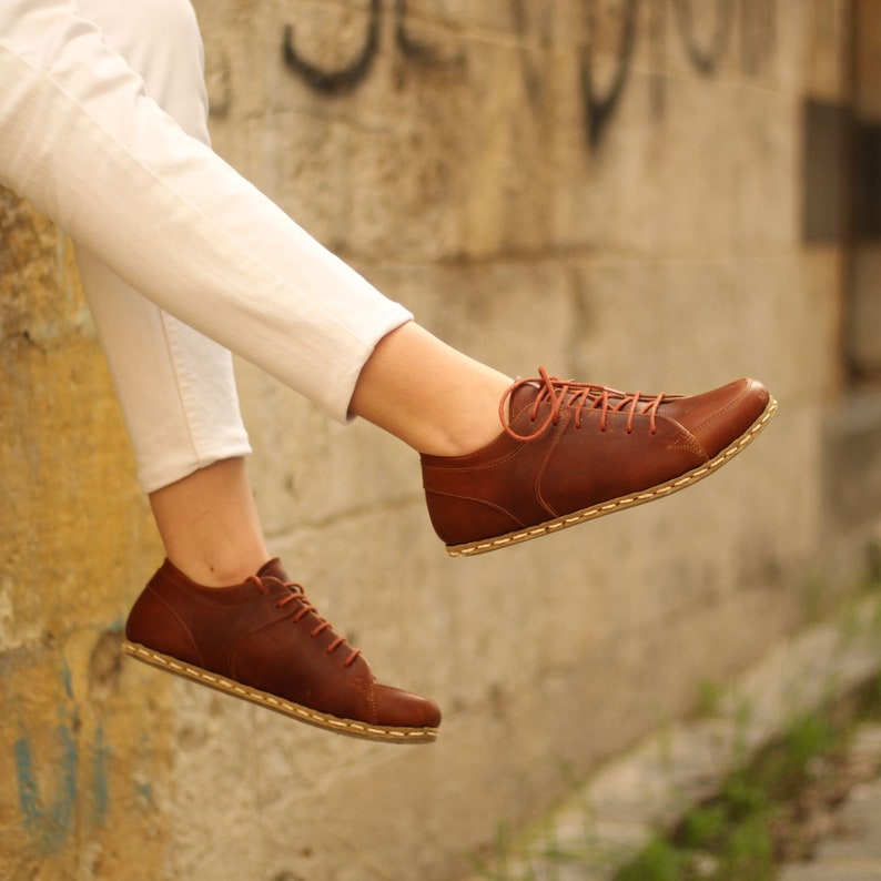 Grounding Shoe Woman, Brown Sneakers Women Tie Sneakers Barefoot Sneakers Crazy New Brown image 8